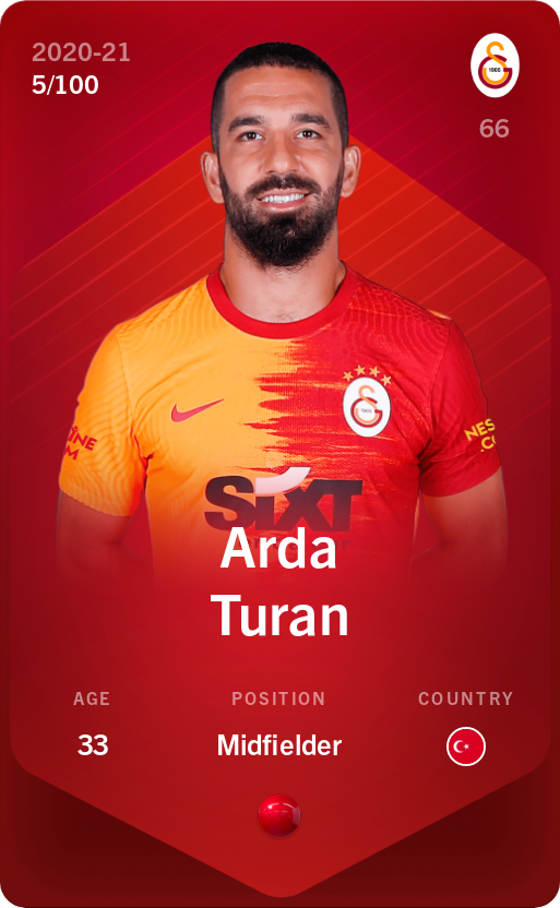 Sorare - Sorare Official - Arda Turan 2020-21 • Rare 5/100 - NFT # 39067468906564535433983361643528786339372325019226749500892068745942347369293