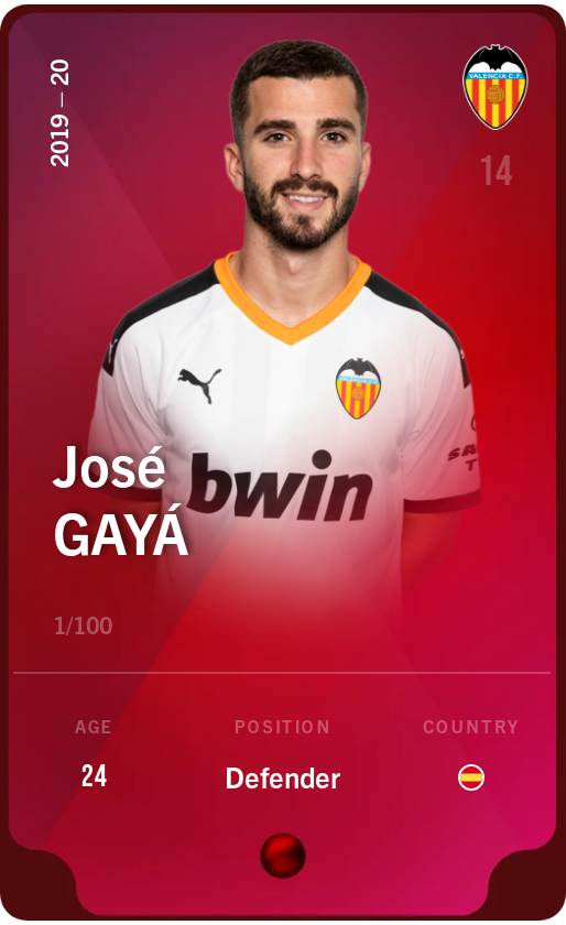 Sorare - Sorare Official - José Gayá 2019-20 • Rare 1/100 - NFT # 56787776938719379250045503142174013490980486095847600790914524923610221100798