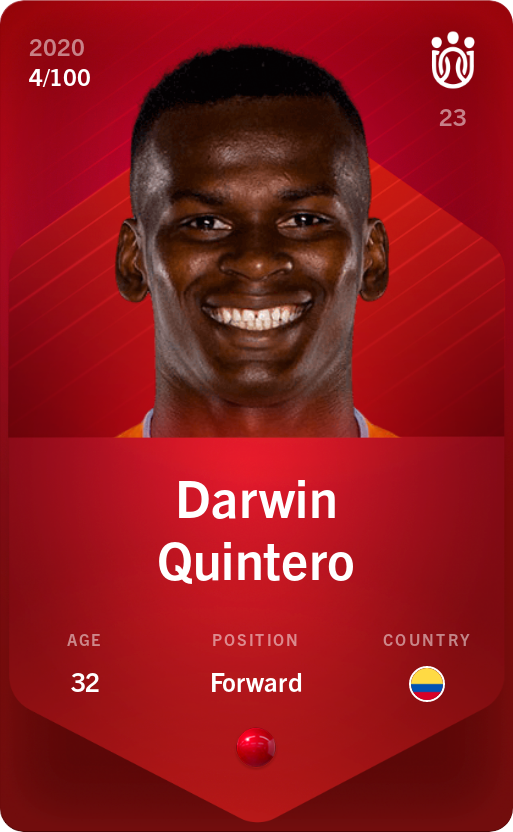 Sorare - Sorare Official - Darwin Quintero 2020-21 • Rare 4/100 - NFT # 23272480936421697855821525423762096553200343028071046992926574201887608432084