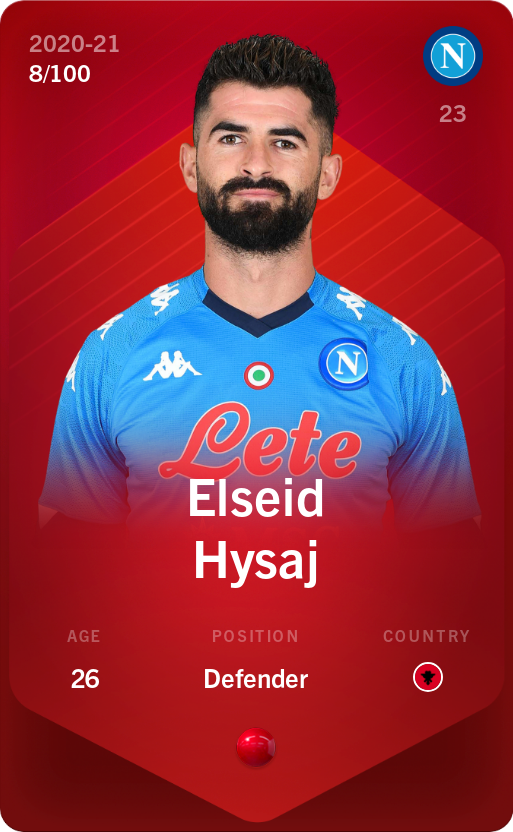 Sorare - Sorare Official - Elseid Hysaj 2020-21 • Rare 8/100 - NFT # 4314631856939673046648562343299045474069074113140006891204182840911652973657