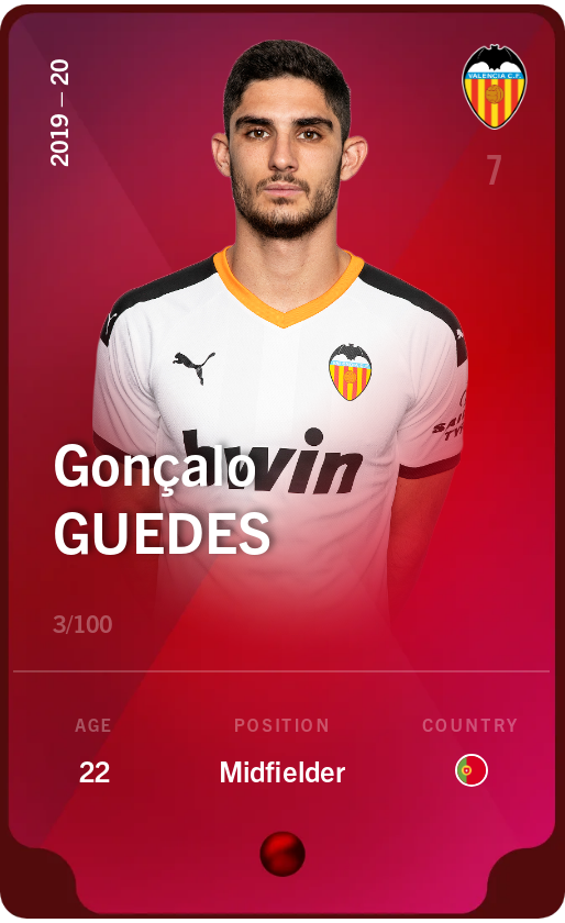 Sorare - Sorare Official - Gonçalo Guedes 2019-20 • Rare 3/100 - NFT # 35207036797181599735228385925809108282645056778878895058858717165693446769658