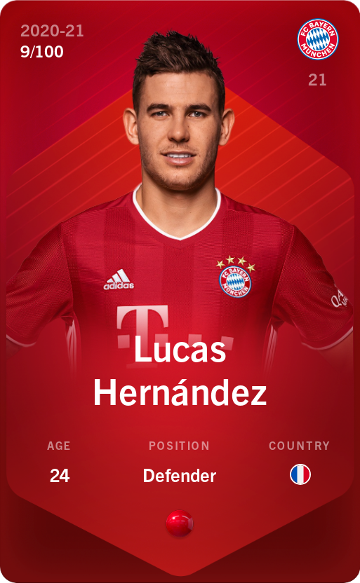 Sorare - Sorare Official - Lucas Hernández 2020-21 • Rare 9/100 - NFT # 21963879589394391407493804699073129190159689680225884725396761799020023011325
