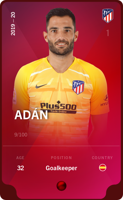 Sorare - Sorare Official - Adán 2019-20 • Rare 9/100 - NFT # 9366430108217731388110721159422910597517370648588720650917977317596207305072