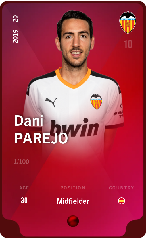 Sorare - Sorare Official - Dani Parejo 2019-20 • Rare 1/100 - NFT # 62314305716695655456832917639772598733895692718089115359664381041554009865809