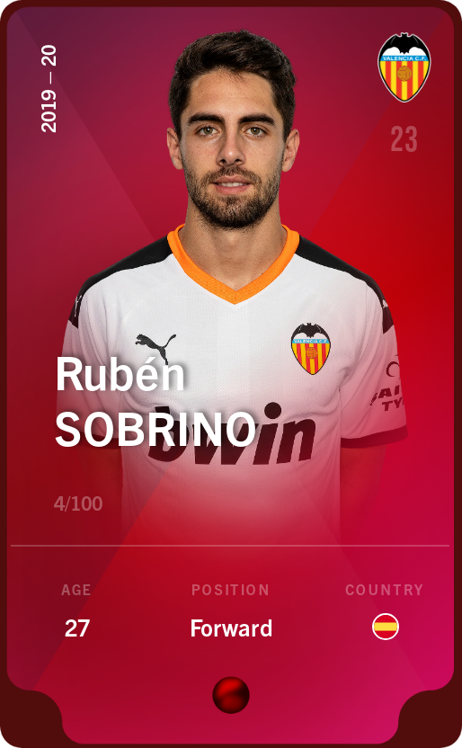 Sorare - Sorare Official - Rubén Sobrino 2019-20 • Rare 4/100 - NFT # 24208323972726981128914274102972042420183196074476900816473011356134185904404