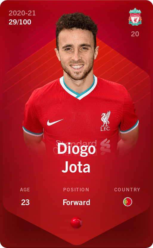Sorare - Sorare Official - Diogo Jota 2020-21 • Rare 29/100 - NFT # 26076868112179447428769534902466848368127255980440255518898104123118781254563