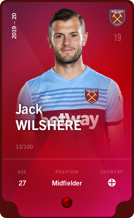 Sorare - Sorare Official - Jack Wilshere 2019-20 • Rare 13/100 - NFT # 108422099425742201277602280942958566700973727968230147611974891884463458120814