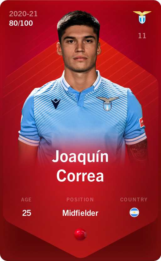Sorare - Sorare Official - Joaquín Correa 2020-21 • Rare 80/100 - NFT # 36542625584360759648812194117032194169170490968001594971115462551384179483479