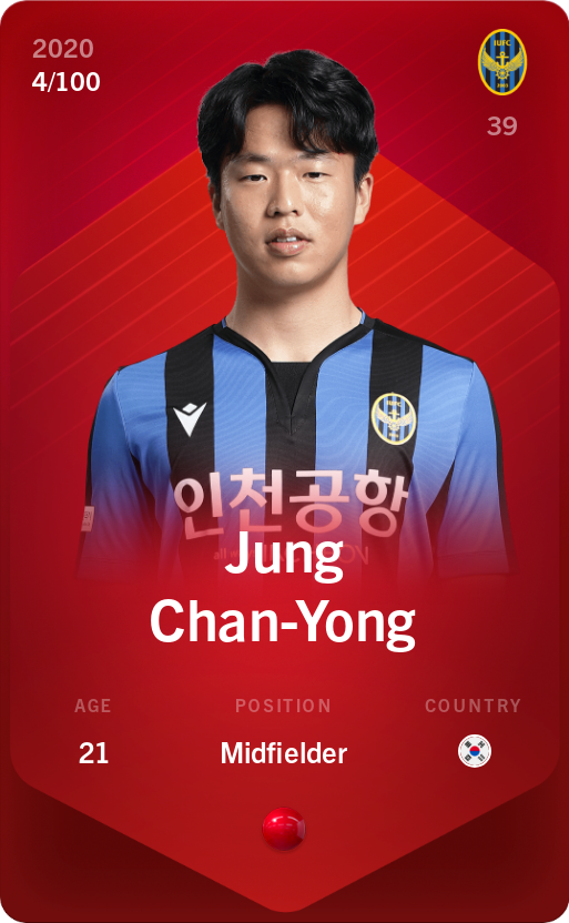 Sorare - Sorare Official - Jung Chan-Yong 2020-21 • Rare 4/100 - NFT # 77510409531042295428462614392138585447851099717057063366466002956553603824631