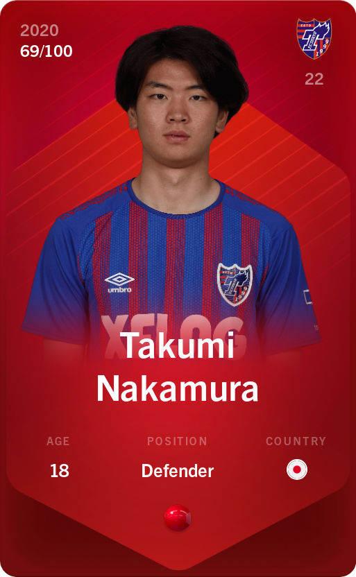 Sorare - Sorare Official - Takumi Nakamura 2020-21 • Rare 69/100 - NFT # 50445160109072279223881984107533139307860443713754020112217874756205065072716