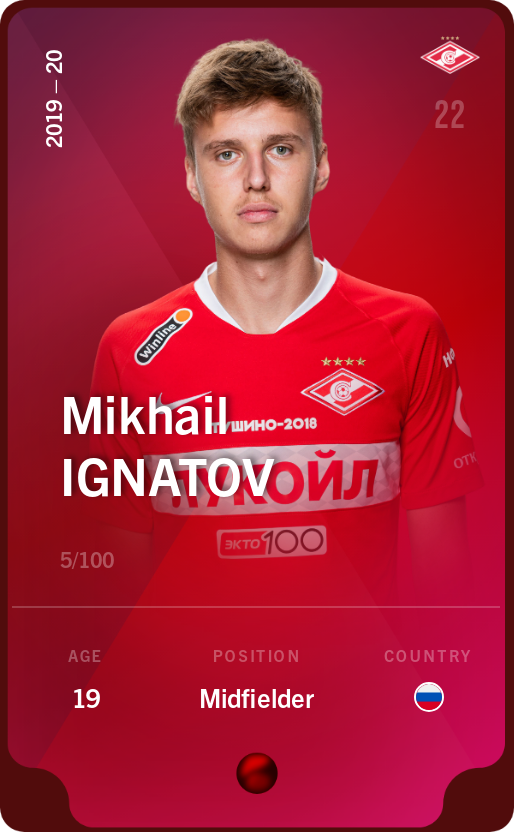 Sorare - Sorare Official - Mikhail Ignatov 2019-20 • Rare 5/100 - NFT # 40801641432013488519695458129489818999372669273656438871440965447610111946380