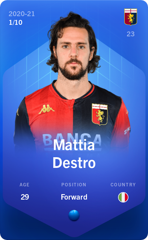Sorare - Sorare Official - Mattia Destro 2020-21 • Super Rare 1/10 - NFT # 94869858336667604125861808978536793766399340737179067810638060740256109971632