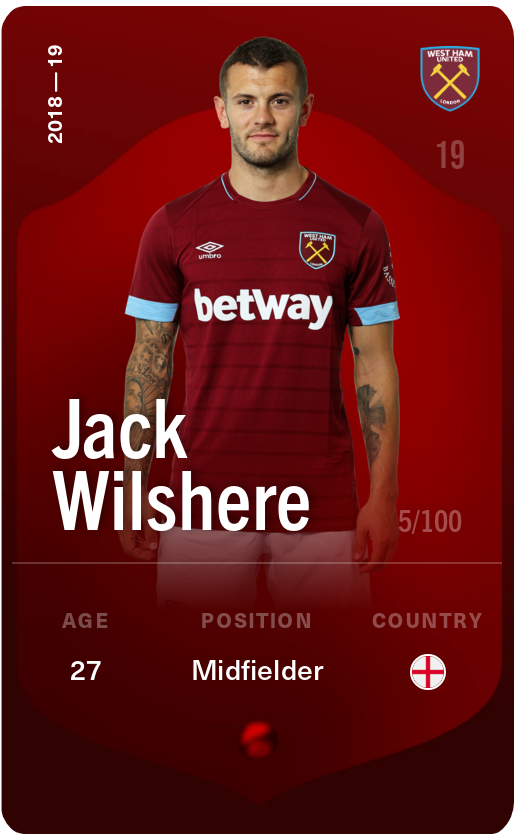 Sorare - Sorare Official - Jack Wilshere 2018-19 • Rare 5/100 - NFT # 14653558358928148701736681982980591025832891961228372819124265385452460555310
