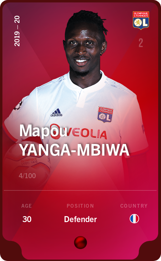 Sorare - Sorare Official - Mapou Yanga-Mbiwa 2019-20 • Rare 4/100 - NFT # 58901498038334968231810627842166639621088992514601077726245408622610040267758