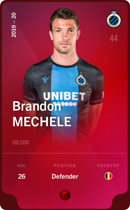 Sorare - Sorare Official - Brandon Mechele 2019-20 • Rare 26/100 - NFT # 38738644021239733445612632556318033227050940562700503005580603124857750361745