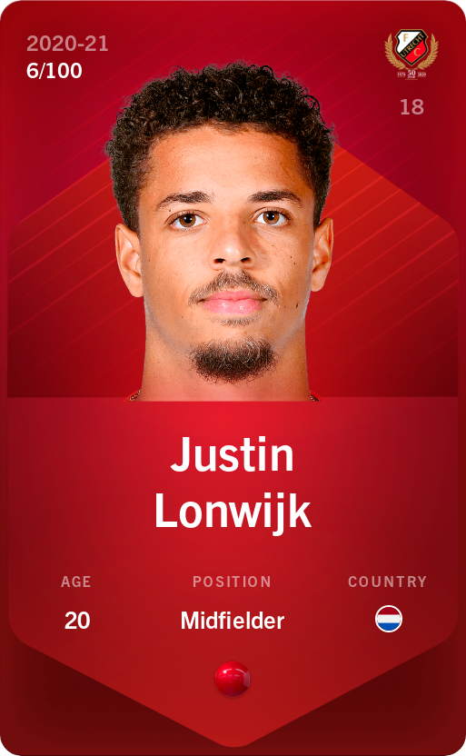 Sorare - Sorare Official - Justin Lonwijk 2020-21 • Rare 6/100 - NFT # 37634880191797274677497818783539700770993940233484539682812128411127665338761