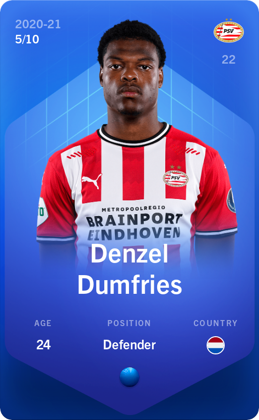 Sorare - Sorare Official - Denzel Dumfries 2020-21 • Super Rare 5/10 - NFT # 60999933212731630651286425430756186921853509413163607930279426537578638978246