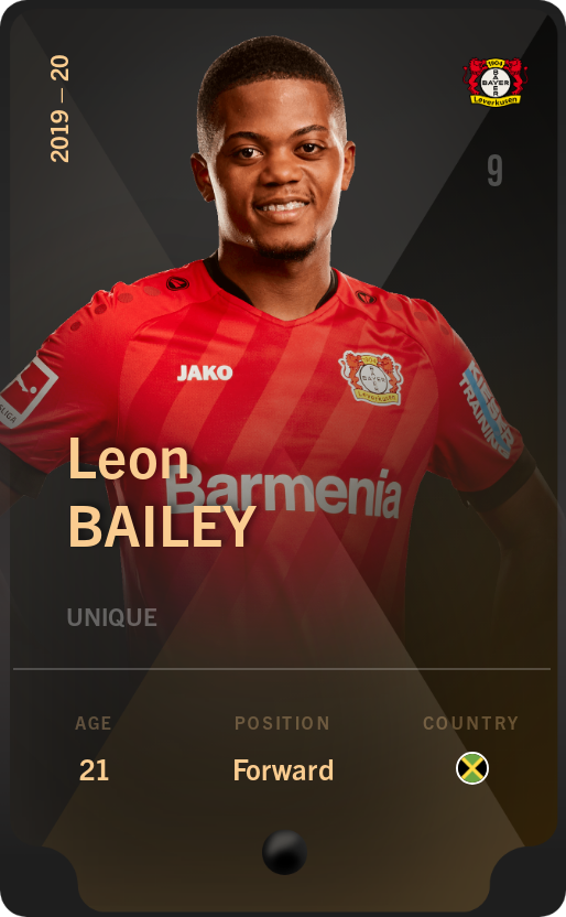 Sorare - Sorare Official - Leon Bailey 2019-20 • Unique - NFT # 95202223704477946857173146575984016789749375969192142458192140789177363470154
