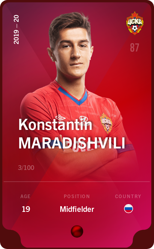 Sorare - Sorare Official - Konstantin Maradishvili 2019-20 • Rare 3/100 - NFT # 53232659586300723939239549426809167471144189182936331748359781136817120117478