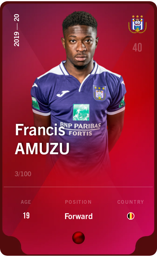 Sorare - Sorare Official - Francis Amuzu 2019-20 • Rare 3/100 - NFT # 38890875681944794407132273463319224046540007328139412580534049496037776246089