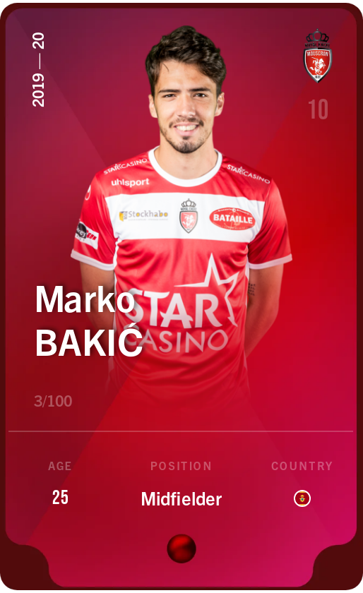 Sorare - Sorare Official - Marko Bakić 2019-20 • Rare 3/100 - NFT # 35683345929966321575033954143822633992200329130376788931765438781031174932585