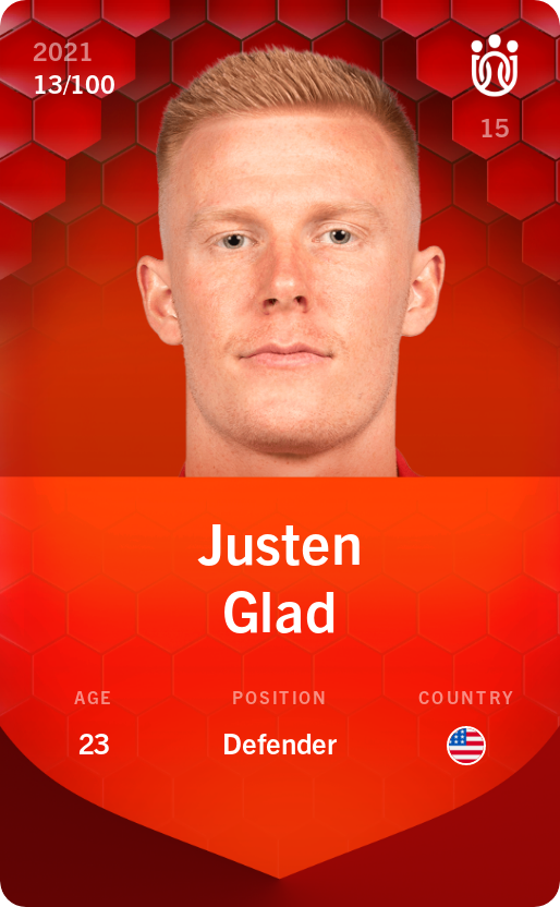 Sorare - Sorare Official - Justen Glad 2021-22 • Rare 13/100 - NFT # 16587216436004553522929937607774278443019082800103947030111633380240097805566