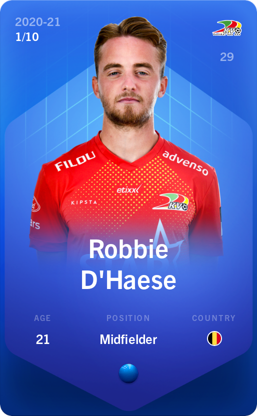 Sorare - Sorare Official - Robbie D'Haese 2020-21 • Super Rare 1/10 - NFT # 35284687739100216471623213422341900571411720178860279852388766872807541637620