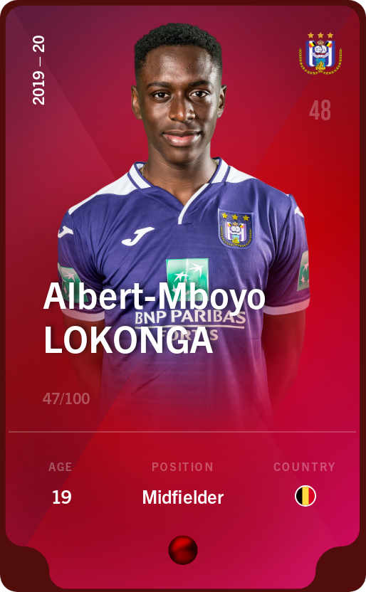 Sorare - Sorare Official - Albert-Mboyo Lokonga 2019-20 • Rare 47/100 - NFT # 52892957455652104479243826468005852108818772999427849733268341917321265152588