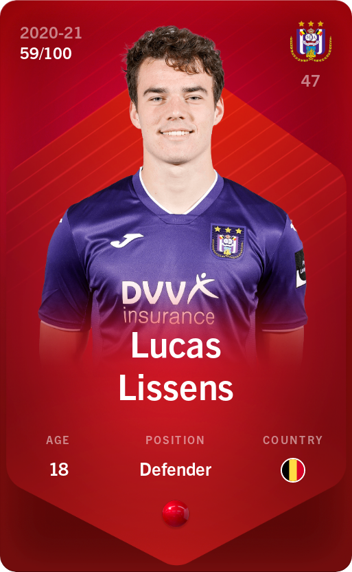Sorare - Sorare Official - Lucas Lissens 2020-21 • Rare 59/100 - NFT # 24201410848709682568689549150074629023347972270135529392128046681189061726396