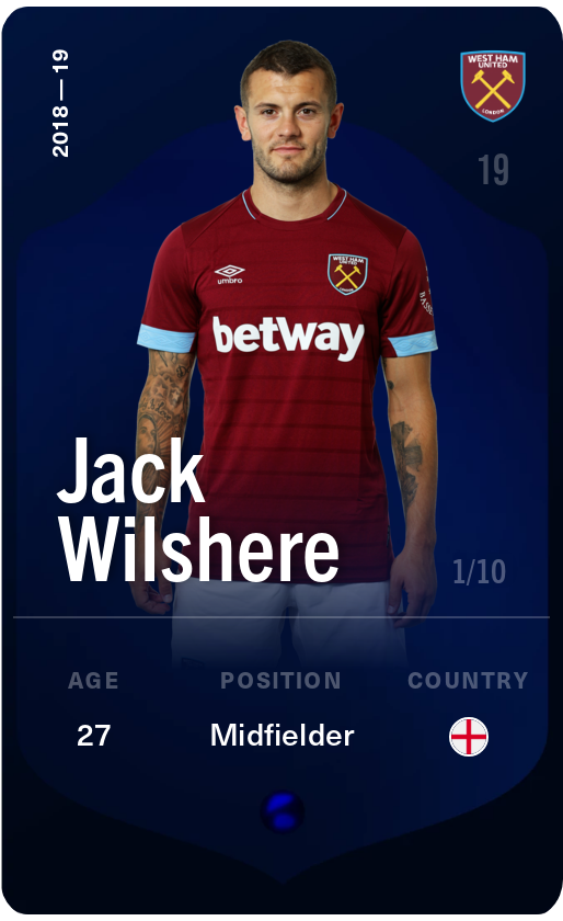 Sorare - Sorare Official - Jack Wilshere 2018-19 • Super Rare 1/10 - NFT # 23215449382335387193336683980117107748118413646124527754418405086334654827195