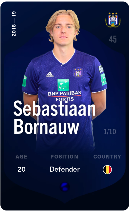 Sorare - Sorare Official - Sebastiaan Bornauw 2018-19 • Super Rare 1/10 - NFT # 14691599698289919536282276246610194723153515221905781428631204039064708646817