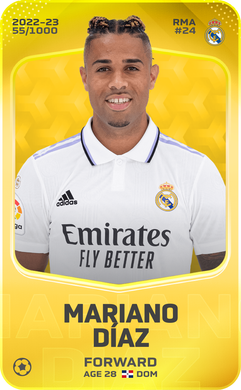Sorare - Sorare Official - Mariano Díaz 2022-23 • Limited 55/1000 - NFT # 95999323724821098226972689842265899133698980810701441579543936969748730146572