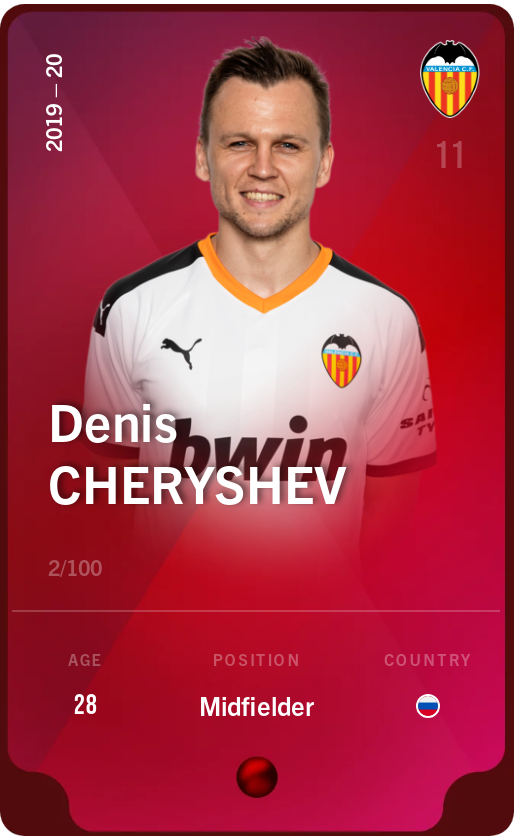 Sorare - Sorare Official - Denis Cheryshev 2019-20 • Rare 2/100 - NFT # 106619632835054338257817117508692476206905702866228675736423210802404506867949