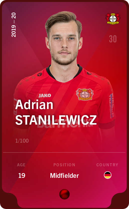 Sorare - Sorare Official - Adrian Stanilewicz 2019-20 • Rare 1/100 - NFT # 13689337730505451739251657167586295221074044662531010383566657271702396578764