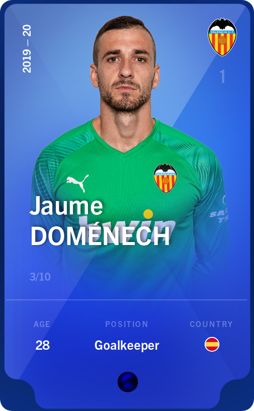 Sorare - Sorare Official - Jaume Doménech 2019-20 • Super Rare 3/10 - NFT # 23047375872862008630133944990989394079374940751527916121689424712551682331234