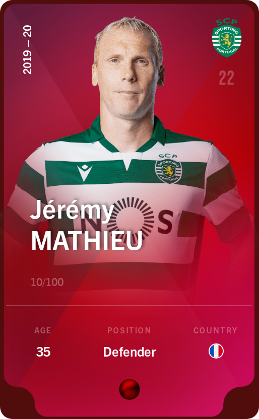 Sorare - Sorare Official - Jérémy Mathieu 2019-20 • Rare 10/100 - NFT # 99761892329712874557252683388567646522599157953183897022742882186776815389572