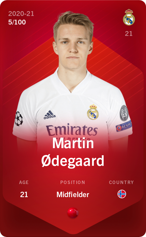 Sorare - Sorare Official - Martin Ødegaard 2020-21 • Rare 5/100 - NFT # 27718461848166080608591226374026741465392700119160933111740507619645765675404