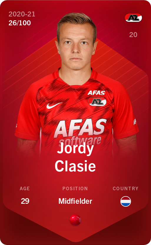 Sorare - Sorare Official - Jordy Clasie 2020-21 • Rare 26/100 - NFT # 33814374879954469626128496336329958419542267777947725611450513361983354023018