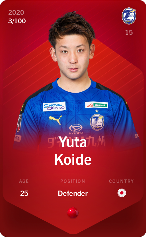 Sorare - Sorare Official - Yuta Koide 2020-21 • Rare 3/100 - NFT # 93131562985889364194743917072297554996559732653039588093556903932315030905291