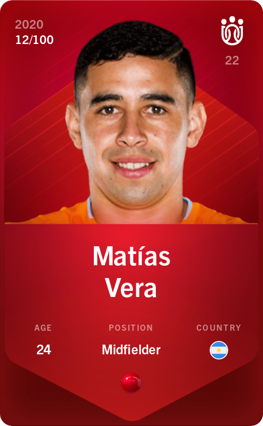 Sorare - Sorare Official - Matías Vera 2020-21 • Rare 12/100 - NFT # 55246228852906419595770412151733660780436106170713755256255378707755536681868