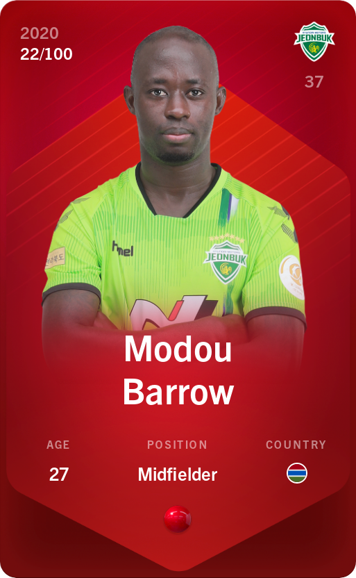 Sorare - Sorare Official - Modou Barrow 2020-21 • Rare 22/100 - NFT # 61711624510713611703873017859946323246387404206734930208936754413762189770793
