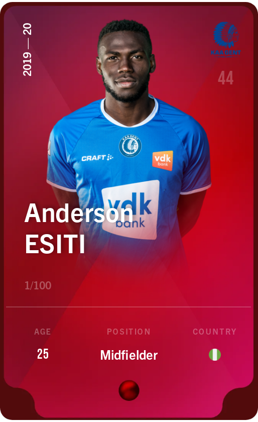 Sorare - Sorare Official - Anderson Esiti 2019-20 • Rare 1/100 - NFT # 15309919483099904964458688740529237939026155708134721529006321237959729239895