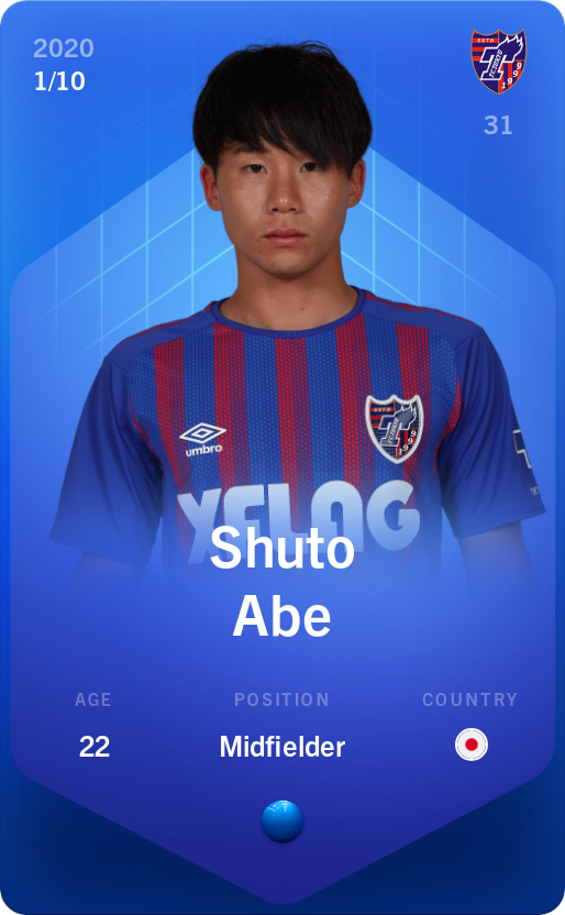 Sorare - Sorare Official - Shuto Abe 2020-21 • Super Rare 1/10 - NFT # 115189838300176358856213052288026693911111890523002920140332134164955602100831