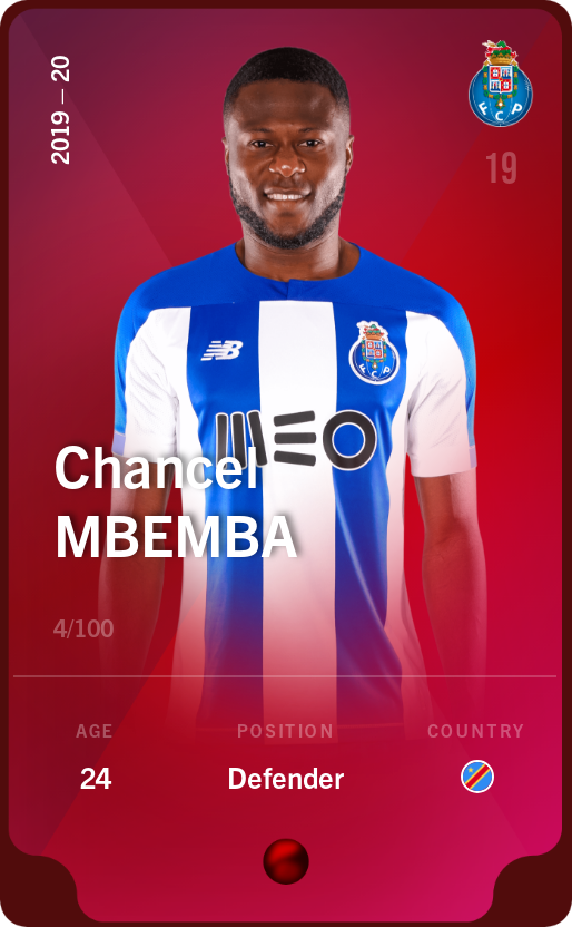 Sorare - Sorare Official - Chancel Mbemba 2019-20 • Rare 4/100 - NFT # 52647170988269305299038477320429075344129986920702418304392619560650003887155