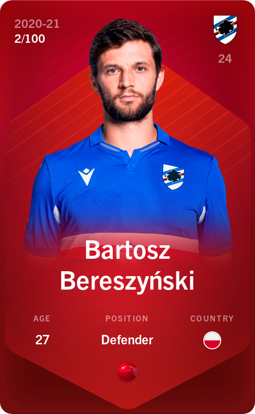Sorare - Sorare Official - Bartosz Bereszyński 2020-21 • Rare 2/100 - NFT # 86953047359180069804471324625360235586507275447805106069862015799614375947125