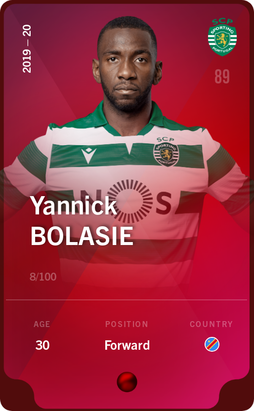 Sorare - Sorare Official - Yannick Bolasie 2019-20 • Rare 8/100 - NFT # 22239045396363627551348152339650047972674194679595190108511755270823534672022