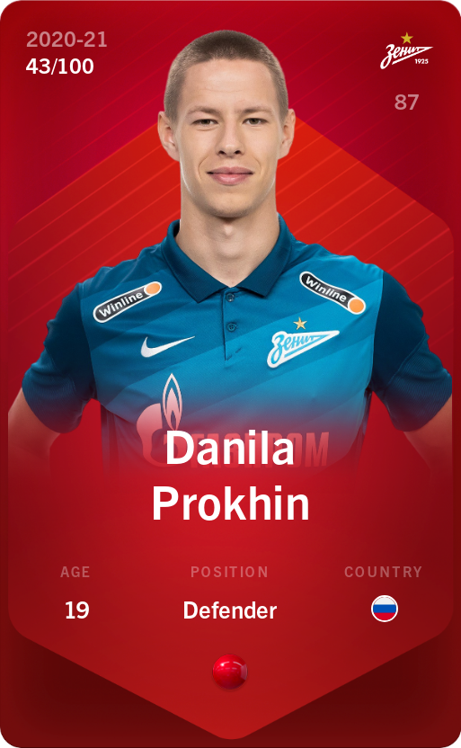 Sorare - Sorare Official - Danila Prokhin 2020-21 • Rare 43/100 - NFT # 59466489999642069652867077708002712967859635224182749553550381843231898419547
