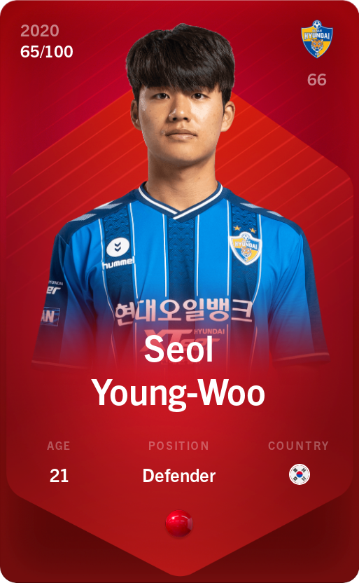 Sorare - Sorare Official - Seol Young-Woo 2020-21 • Rare 65/100 - NFT # 72729389551302356471887414875583656491202866346036215913943342629273276224818