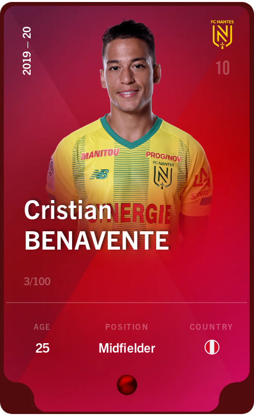 Sorare - Sorare Official - Cristian Benavente 2019-20 • Rare 3/100 - NFT # 1902333632923936753741407407194437709733601409200587089992048758442832078318