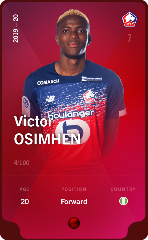 Sorare - Sorare Official - Victor Osimhen 2019-20 • Rare 4/100 - NFT # 24045266041030563534910448704251676818950298524612054582102556276912470111272